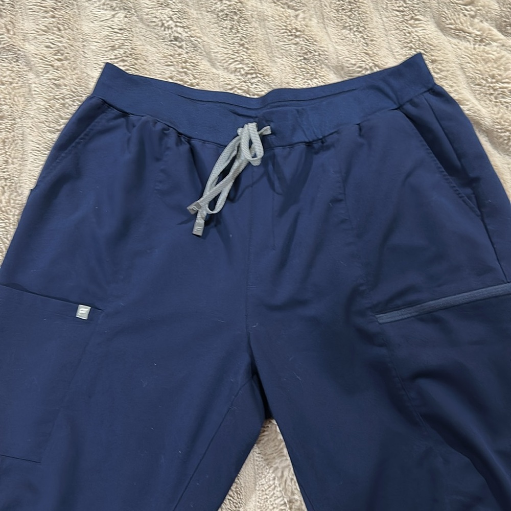 Navy Blue High Rise Jogger Pants with Drawstring - Picture 3 of 4